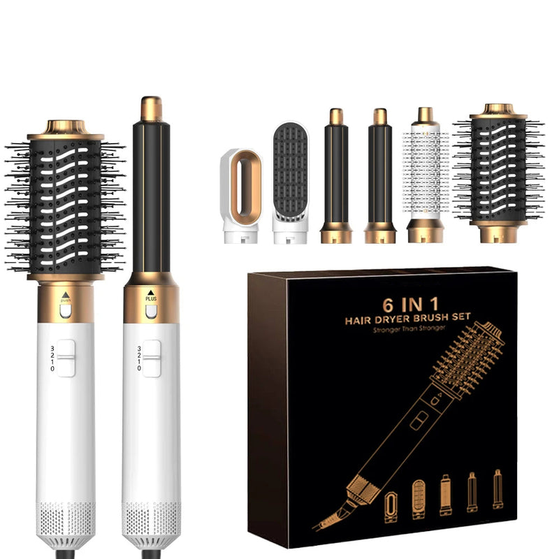 6 in 1 Hair Dryer Brush Detachable Airflow Comb Curler Straightening Brush Heat Control Styler for Smooth Hair Buyfinity