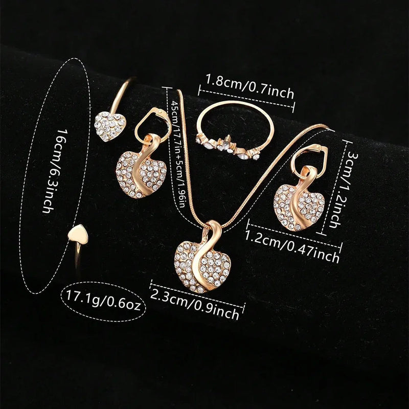 Women's Quartz Watch Gold Luxury Women Ring Necklace Earring Rhinestone Fashion Wristwatch Casual Ladies Watches Jewelry Set ﻿ Buyfinity
