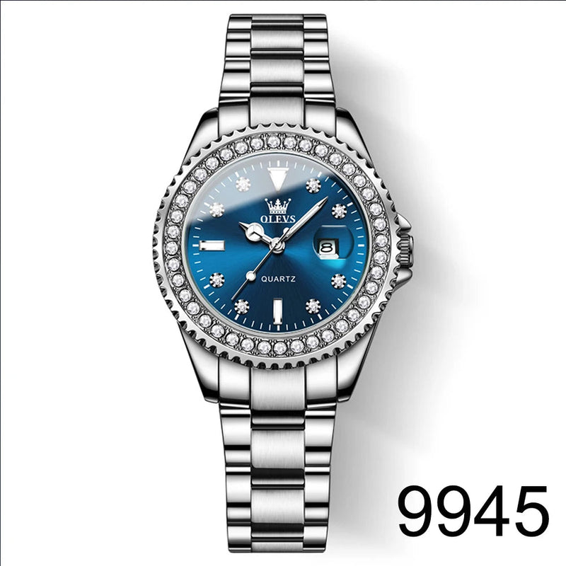 OLEVS Original Diamond Dial Quartz Watch for Women Fashion Elegant Ladies Watches Stainless Steel Waterproof Women's Wristwatch Buyfinity