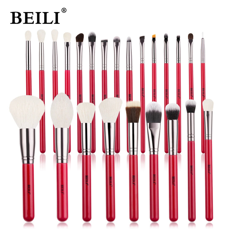 BEILI Red Eye Makeup Brushes Sets Professional Natural Hair Eyeshadow Foundation Powder Blush Eyeshadow Brush Kit Comestics Tool Buyfinity