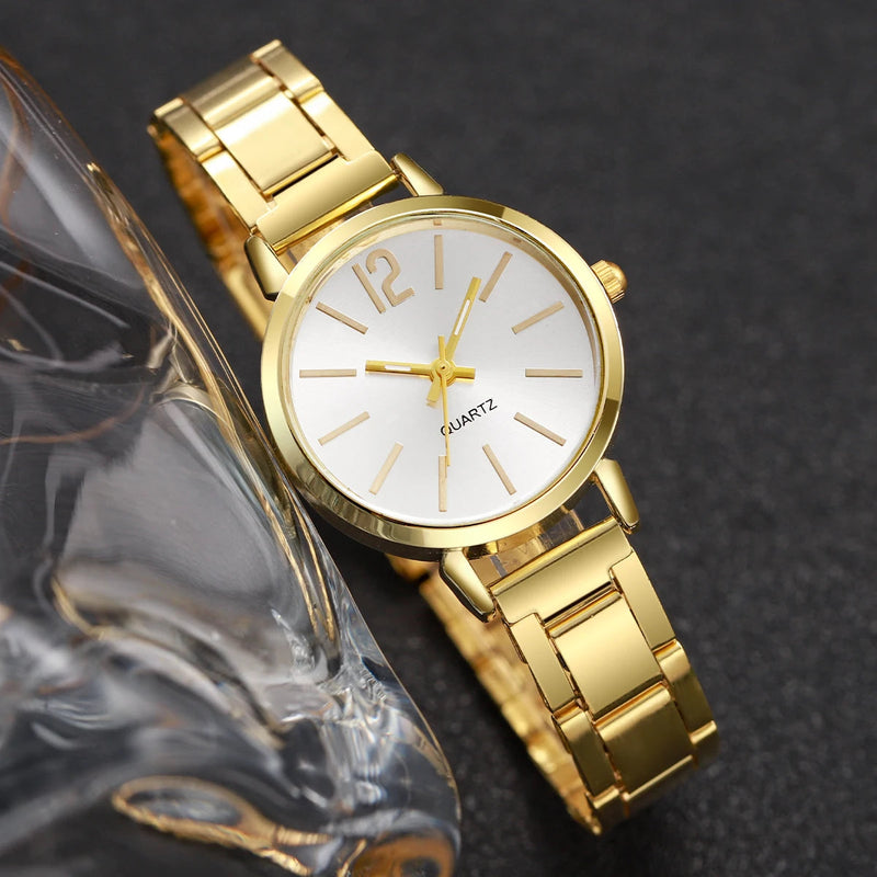 Fashion Women Elagant Watch Casual Simple Steel Strap Quartz Watch Love Bracelet 2PCs Set Temperament Wearing Style Buyfinity