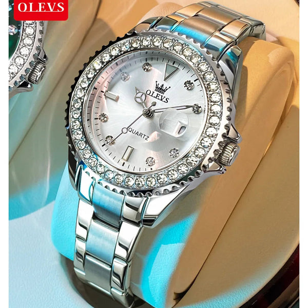 OLEVS Original Diamond Dial Quartz Watch for Women Fashion Elegant Ladies Watches Stainless Steel Waterproof Women's Wristwatch Buyfinity