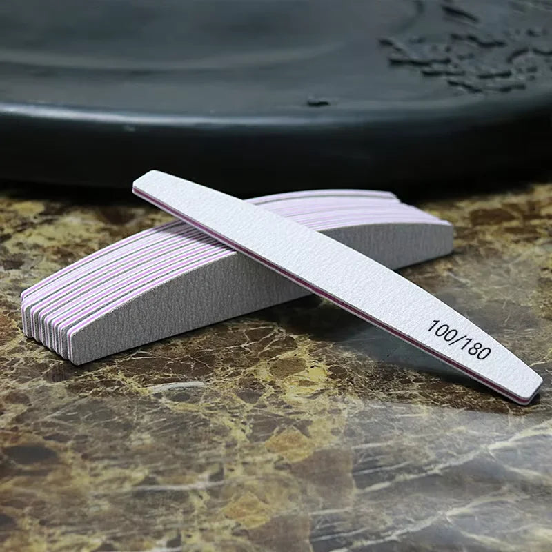 Nail File Buffer 100/180 Grit Half Moon Nail Files Double Side Sandpaper Nail Sanding Grinding Gel Nail Polish Manicure Tool Buyfinity