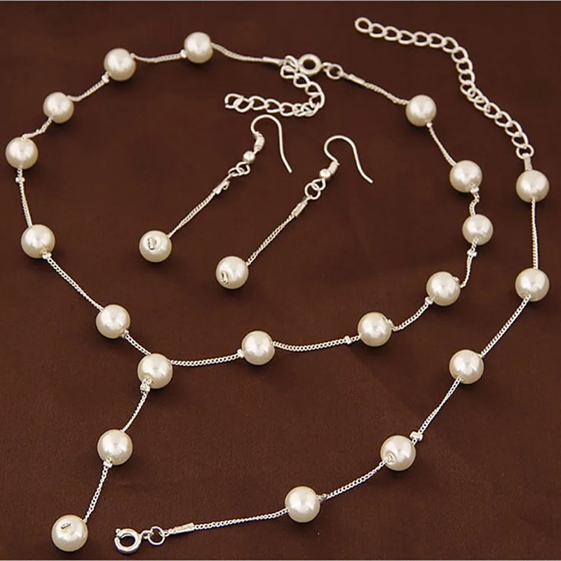 A Fashionable, Sweet, Elegant Pearl, Simple and Refined Necklace, Earrings and Bracelet Set Buyfinity