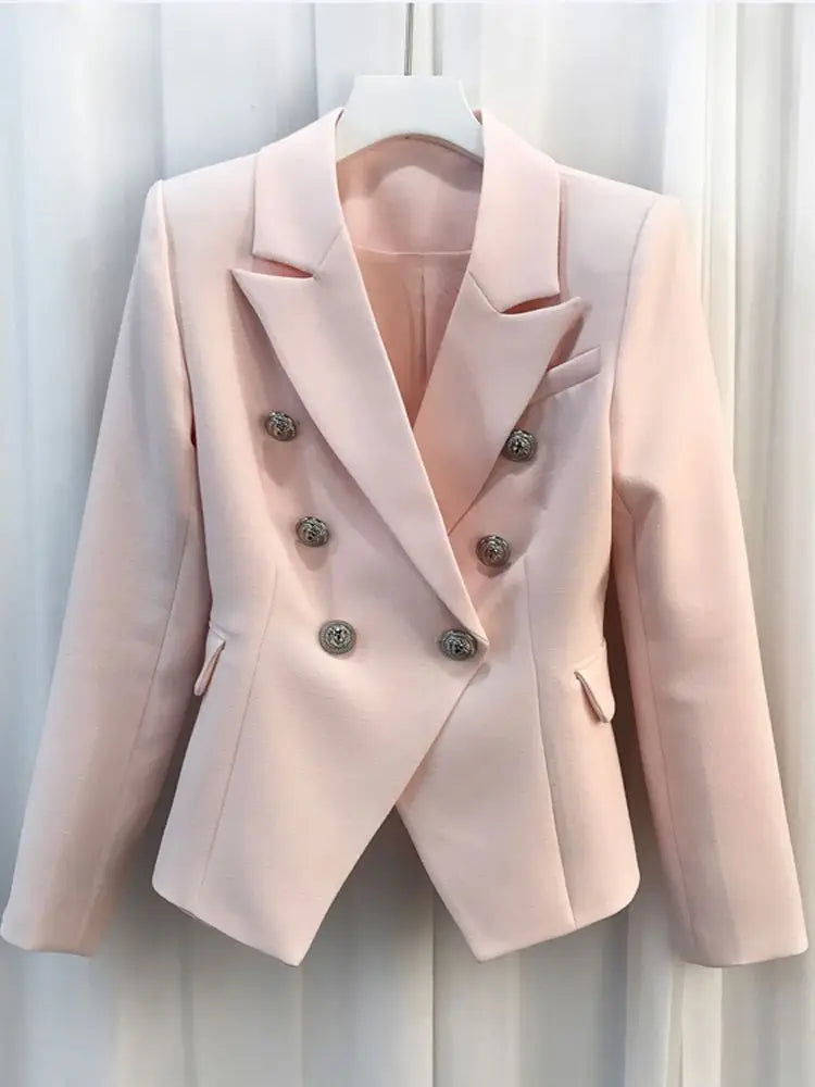 HIGH STREET 2024 Classic Baroque Designer Jacket Women's Metal Lion Buttons Double Breasted Textured Blazer Mint Green Buyfinity