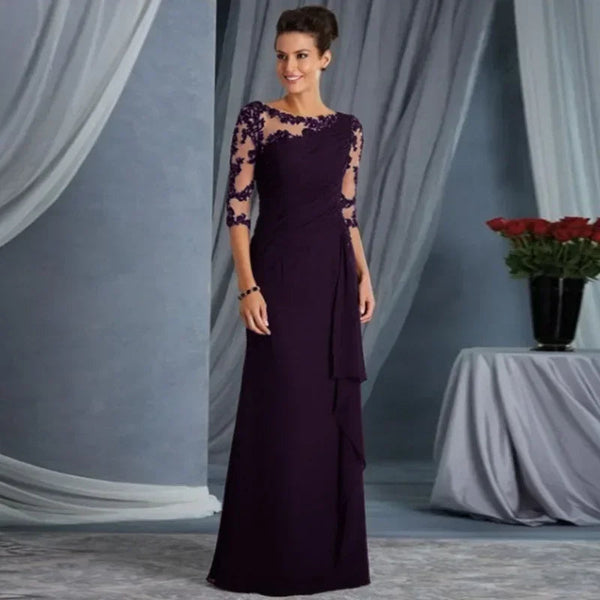 New Spring Summer Women's Clothing Long Lace See Through Round Neck Shirt with Half Sleeve Dress Wedding Dress Buyfinity