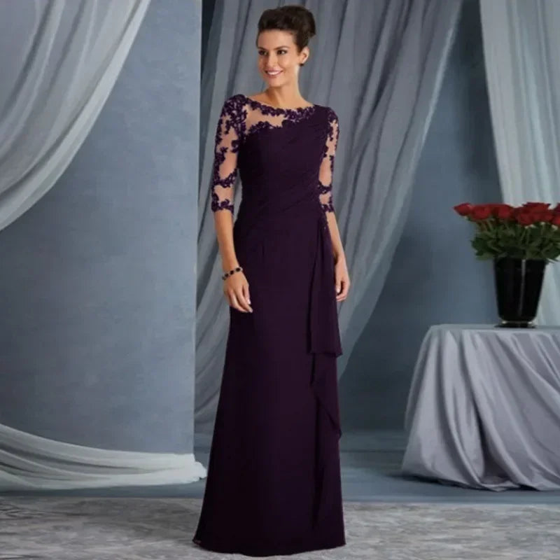 New Spring Summer Women's Clothing Long Lace See Through Round Neck Shirt with Half Sleeve Dress Wedding Dress Buyfinity