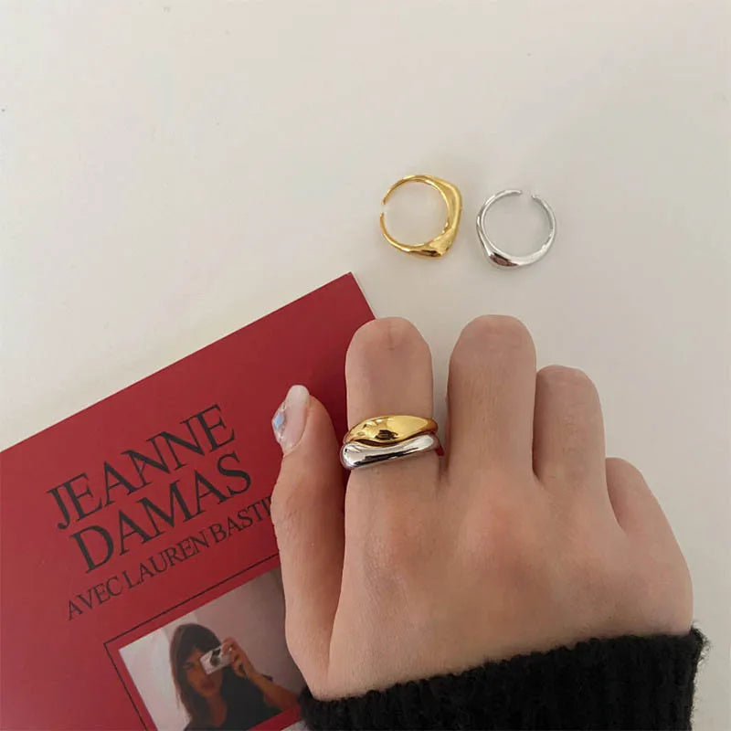Gold Silver Color Irregular Wave Rings Trendy Simple Geometric Handmade Jewelry for Women Couple Adjustable Ring Wedding Buyfinity