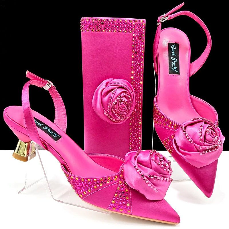 Fashionable Party Shoes and Bags Nigerian Women’s Party Suit Medium Heel Pointed Toe Women’s Shoes and Same Color Bags Buyfinity