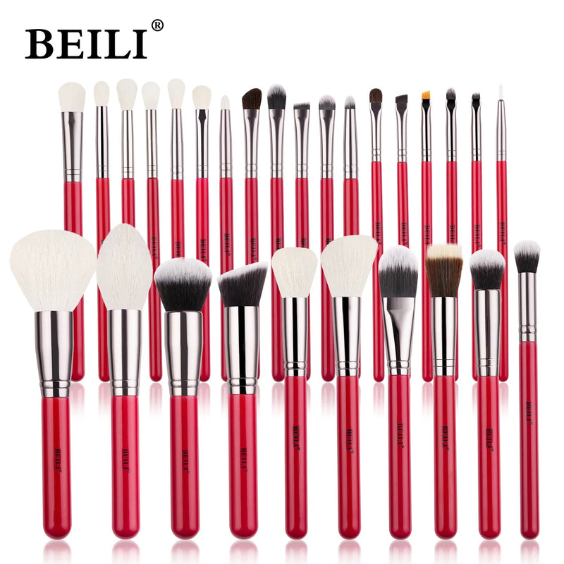 BEILI Red Eye Makeup Brushes Sets Professional Natural Hair Eyeshadow Foundation Powder Blush Eyeshadow Brush Kit Comestics Tool Buyfinity