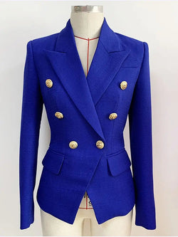 HIGH STREET 2024 Classic Baroque Designer Jacket Women's Metal Lion Buttons Double Breasted Textured Blazer Mint Green Buyfinity