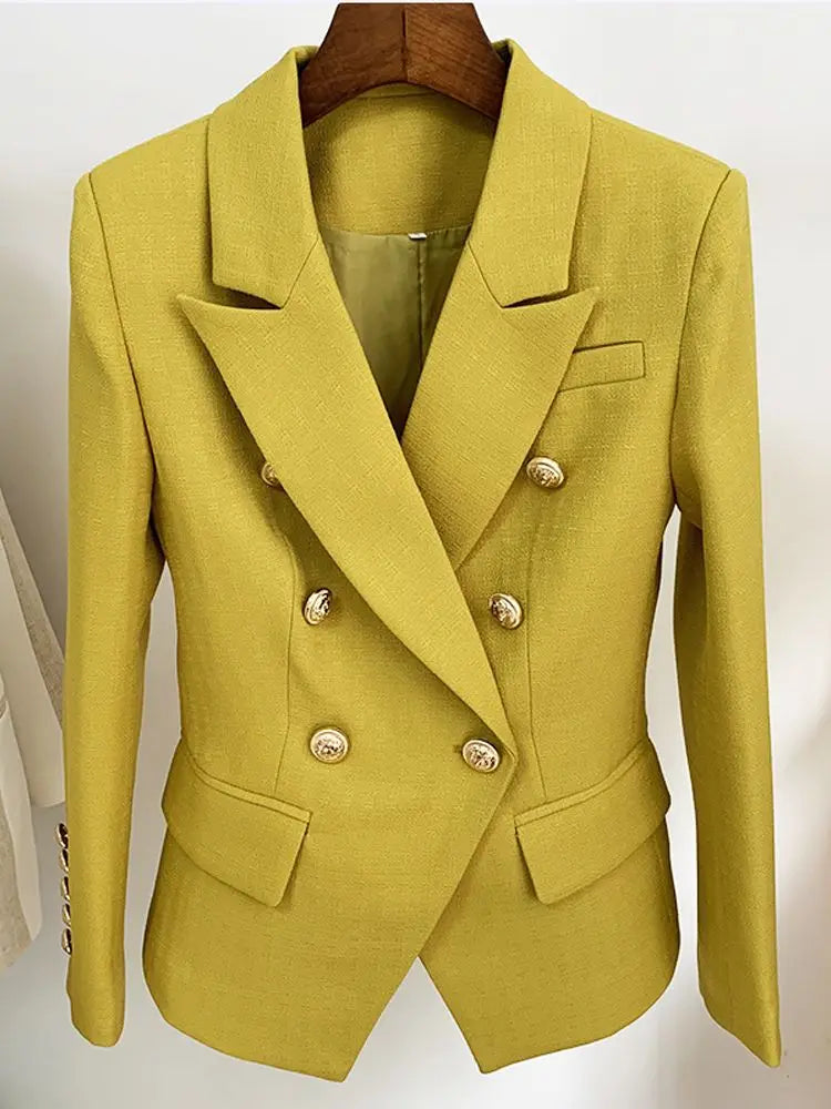 HIGH STREET 2024 Classic Baroque Designer Jacket Women's Metal Lion Buttons Double Breasted Textured Blazer Mint Green Buyfinity