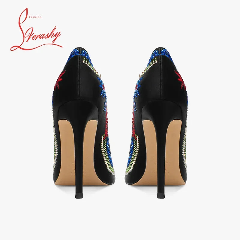 Embroidered high heels, women's new slim heel, niche design, mandarin duck shoes, rhinestone pointed dress, banquet single shoes Buyfinity