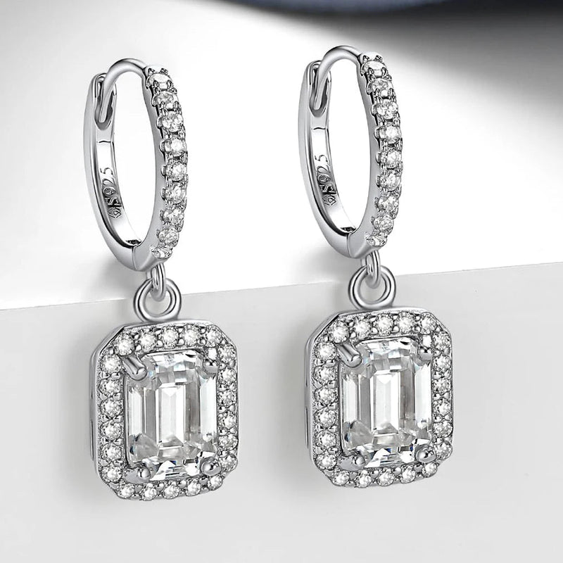FIRERING 100% Real Emerald Cut Moissanite Downward Earrings 5x7MM GRA Certificate Passed Diamond Test Women Jewelry S925 Silver Buyfinity