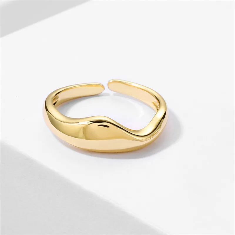 Gold Silver Color Irregular Wave Rings Trendy Simple Geometric Handmade Jewelry for Women Couple Adjustable Ring Wedding Buyfinity