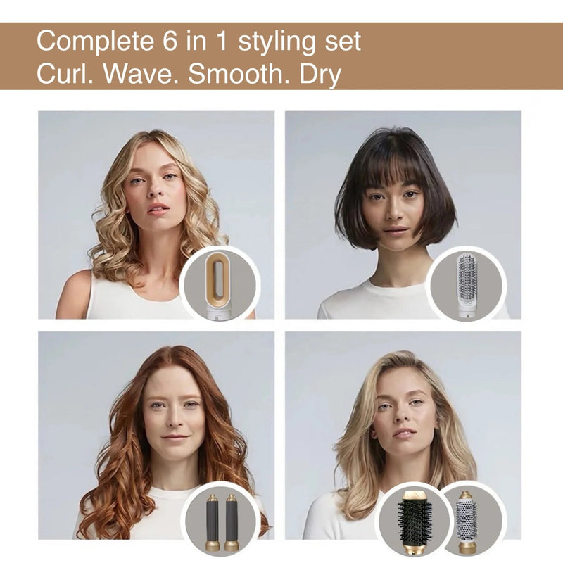 6 in 1 Hair Dryer Brush Detachable Airflow Comb Curler Straightening Brush Heat Control Styler for Smooth Hair Buyfinity