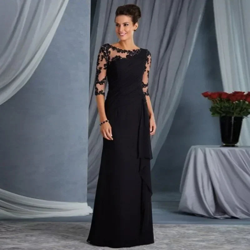 New Spring Summer Women's Clothing Long Lace See Through Round Neck Shirt with Half Sleeve Dress Wedding Dress Buyfinity