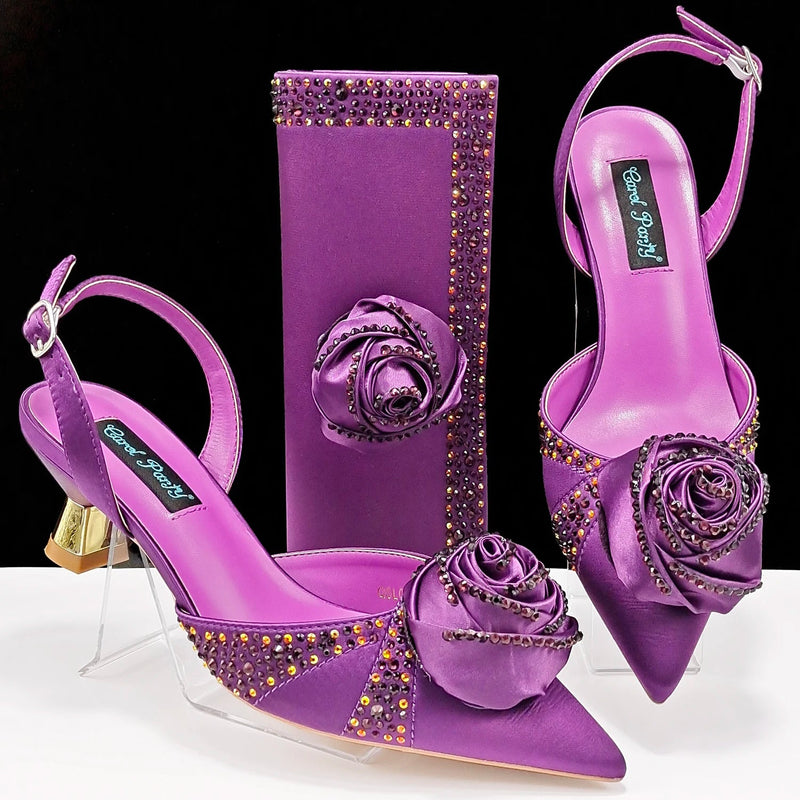 Fashionable Party Shoes and Bags Nigerian Women’s Party Suit Medium Heel Pointed Toe Women’s Shoes and Same Color Bags Buyfinity