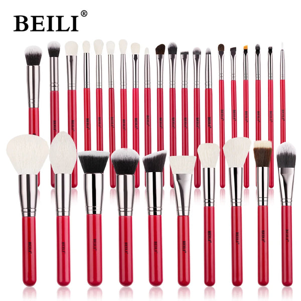 BEILI Red Eye Makeup Brushes Sets Professional Natural Hair Eyeshadow Foundation Powder Blush Eyeshadow Brush Kit Comestics Tool Buyfinity