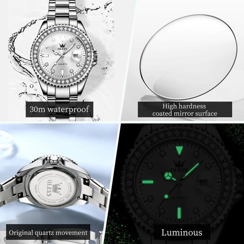 OLEVS Original Diamond Dial Quartz Watch for Women Fashion Elegant Ladies Watches Stainless Steel Waterproof Women's Wristwatch Buyfinity