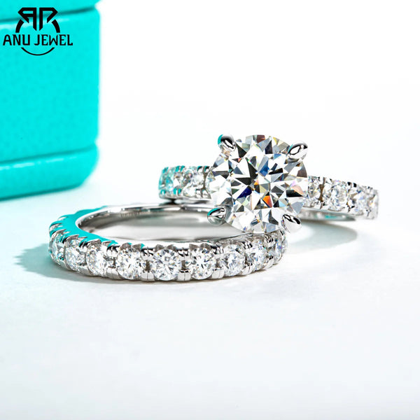 AnuJewel 3.5ct Moissanite Engagement Ring Set Bridal Sets 3mm Eternity Wedding Band Silver Promise Rings Women Jewelry Wholesale Buyfinity