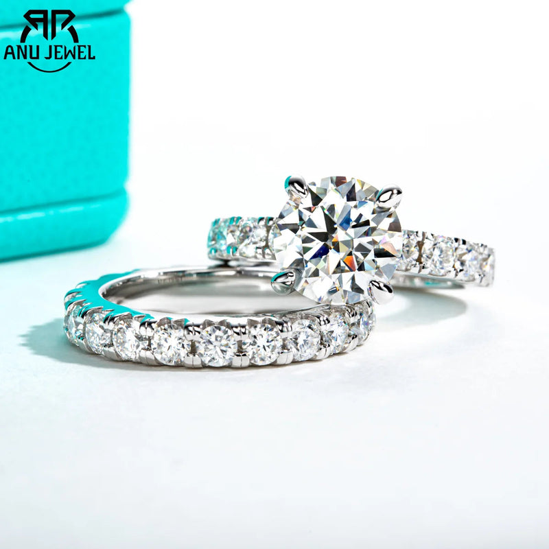 AnuJewel 3.5ct Moissanite Engagement Ring Set Bridal Sets 3mm Eternity Wedding Band Silver Promise Rings Women Jewelry Wholesale Buyfinity