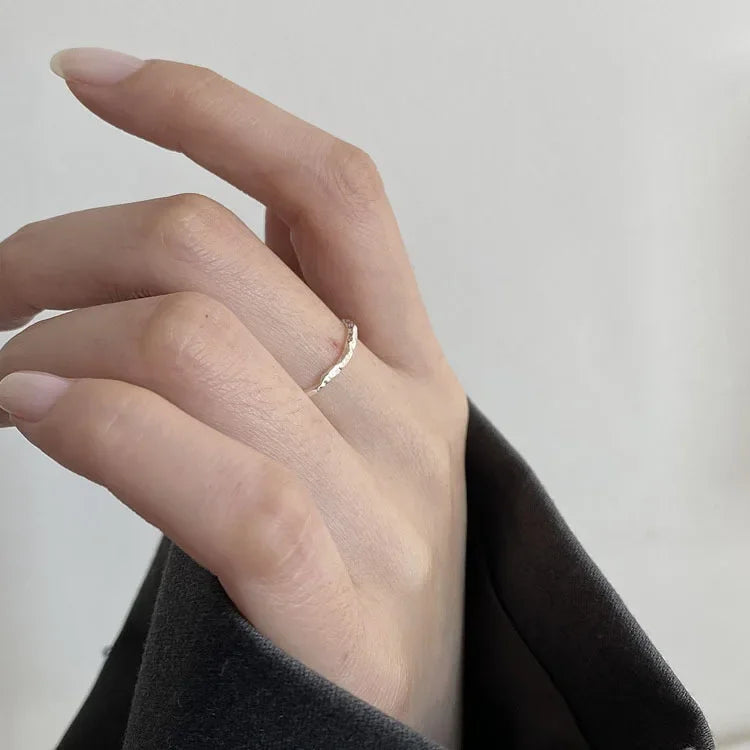 Real 925 Sterling Silver Minimalist Geometric Round Rings for Women Trendy Fine Jewelry Opening Irregular Accessories Buyfinity