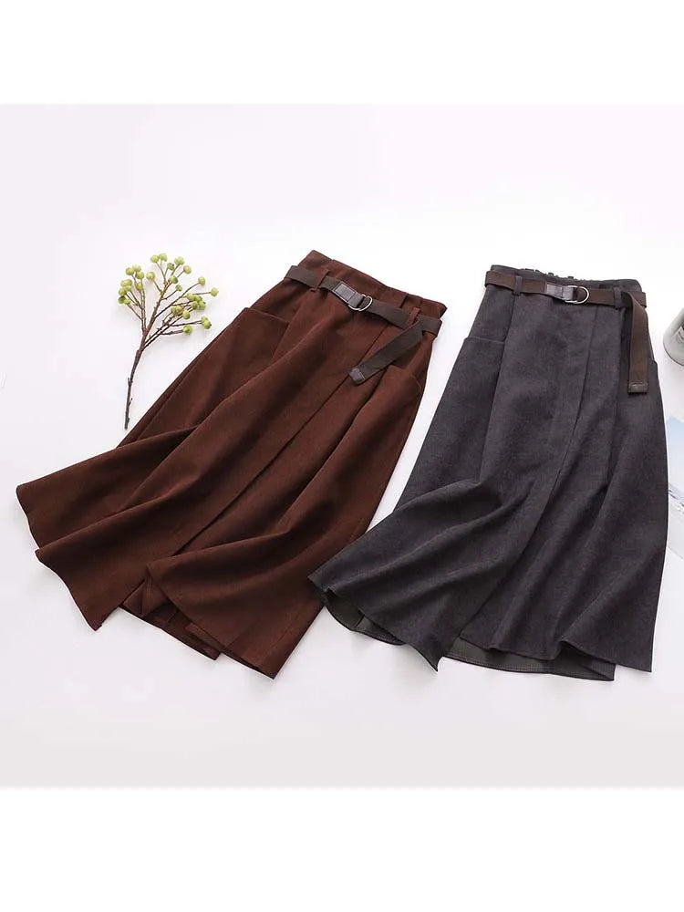 Women Casual Skirts Spring Autumn Solid High Waist Irregular Pockets Midi Skirts Fashion Simple Elegant Saia Faldas Buyfinity