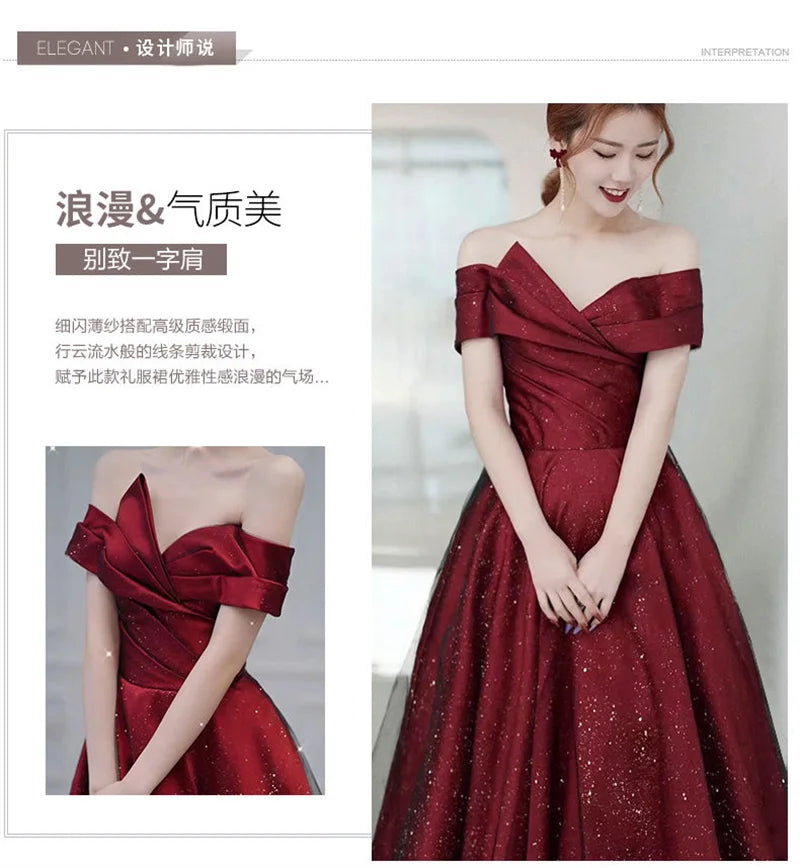 Women Summer Satin Toasting Gown Bride's High-end Feeling, Light Wedding Dress, Red One Shoulder Engagement, Thank-you Banquet Buyfinity