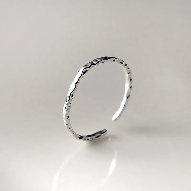 Real 925 Sterling Silver Minimalist Geometric Round Rings for Women Trendy Fine Jewelry Opening Irregular Accessories Buyfinity