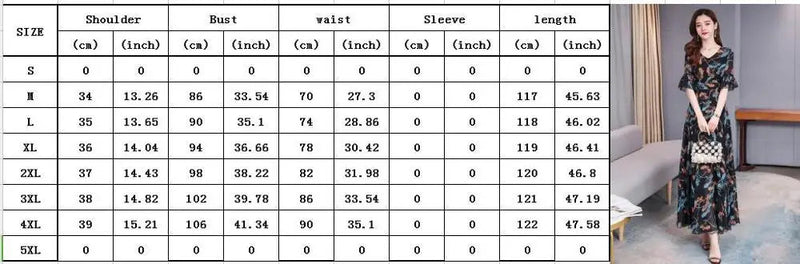 Chiffon beach dress, new temperament, V-neck, short-sleeved, fashion printing, is thin and long Buyfinity
